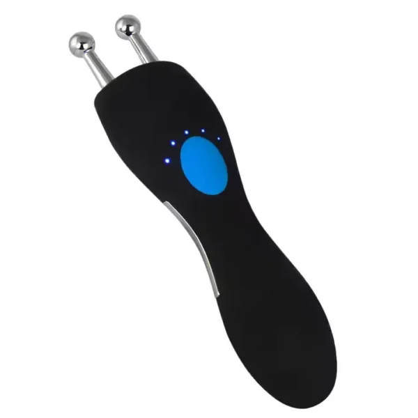 Black facial toning device with blue indicator lights for skin tightening and microcurrent therapy