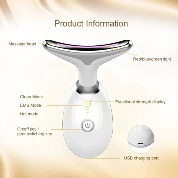 Product diagram showing EMS face lifting device features
